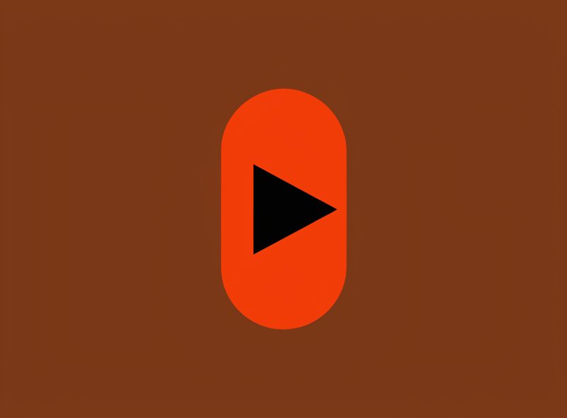 An orange rounded rectangle displays a black play button symbol.